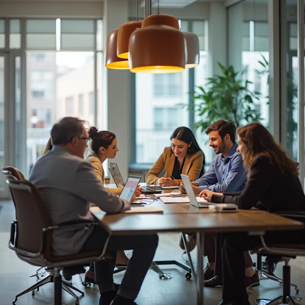 Equipo de FinArgConsult en una sesión de trabajo colaborativa en oficina moderna