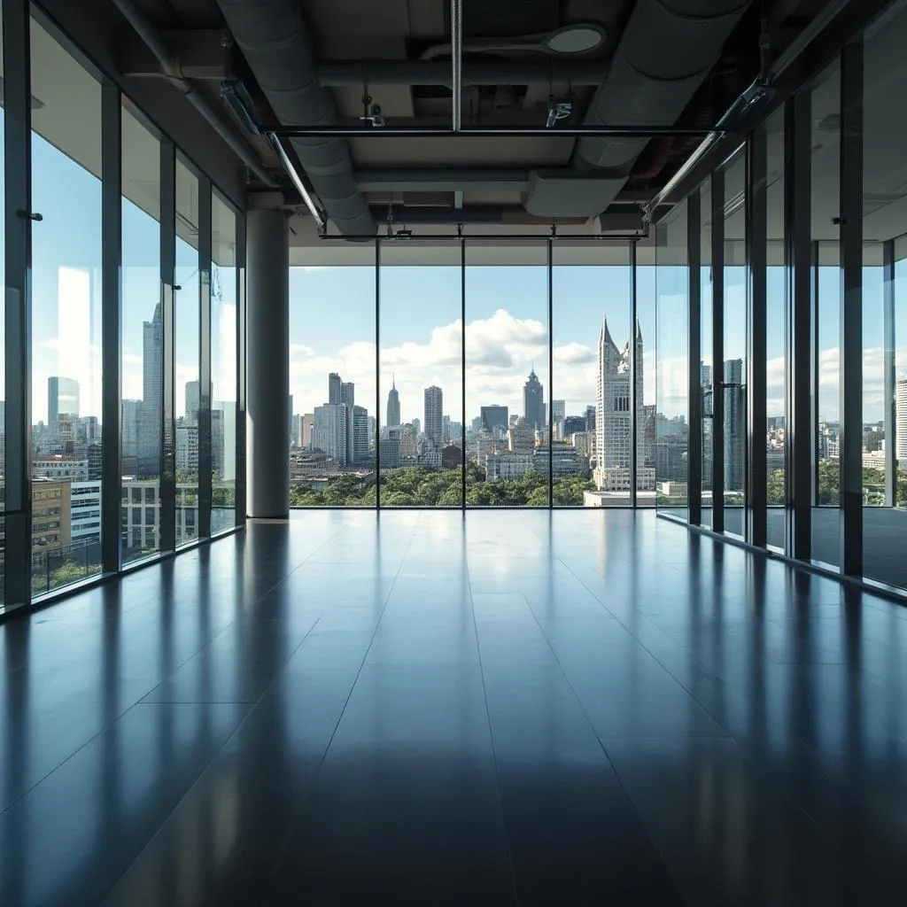 Panorama de una moderna oficina de consultoría en Buenos Aires con vistas a la ciudad